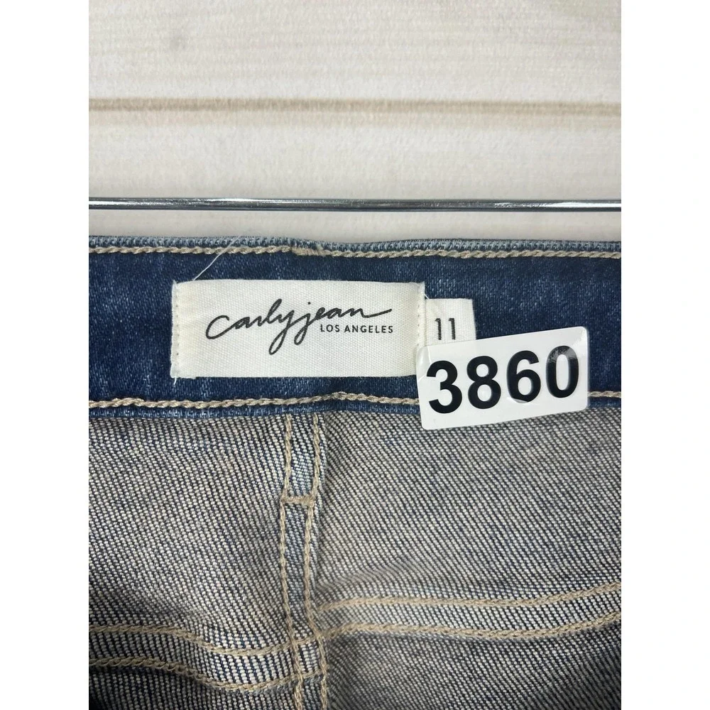 Carly Jean Los Angeles Kate Cropped Flare Jeans Womens 11 Blue Raw Hem Stretch - Picture 4 of 10